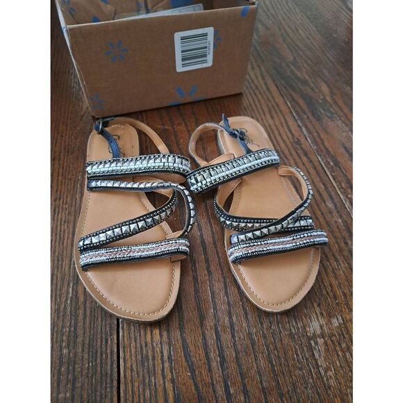 9 Carlos Santana Ankle Strap Embellished Beaded Rhinestone Leather Shoes Sandals - Picture 2 of 7